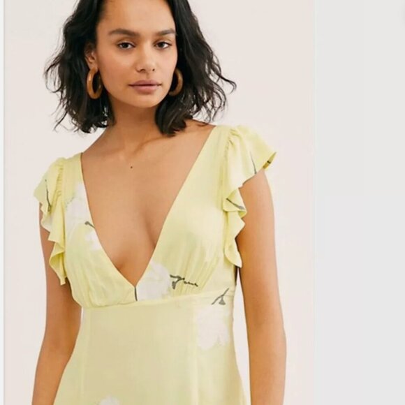 Free People She's A Waterfall Floral Ruffle Asymetric Hem Maxi Dress Yellow Sz 2 - Picture 6 of 11